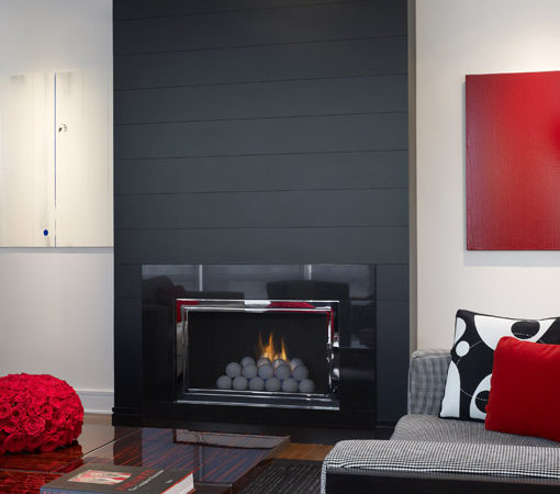 Interior Living Room Design Dramatic Black Glass Fireplace