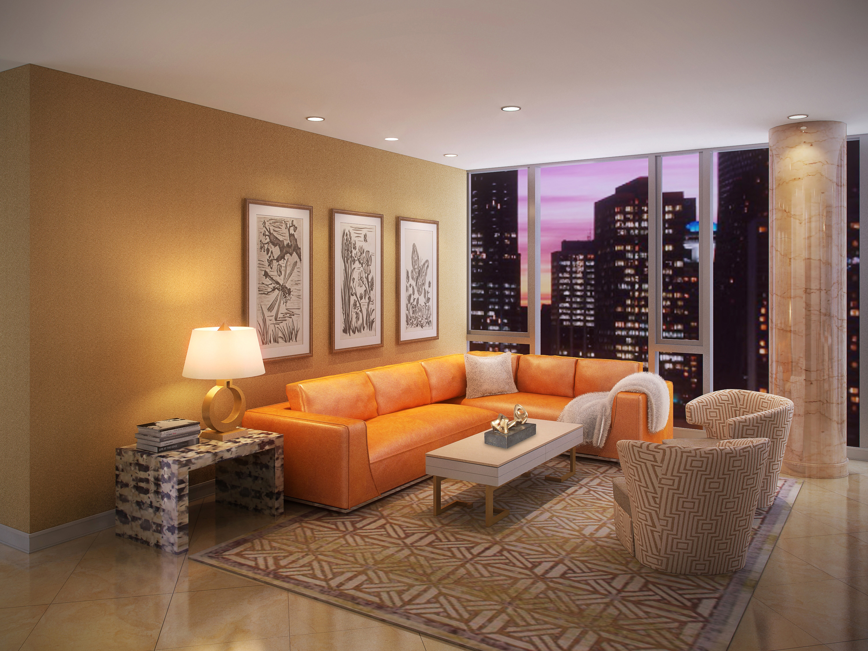 Chicago Luxury - 4 EAST ELM - LAYOUT 3 LIVING ROOM - HI-RES